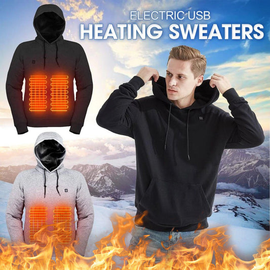 2024 New Outdoor Electric USB Heated Sweater Hoodie Men's Winter Warm Heated Clothes Charging Warm Jacket Sportswear Christmas