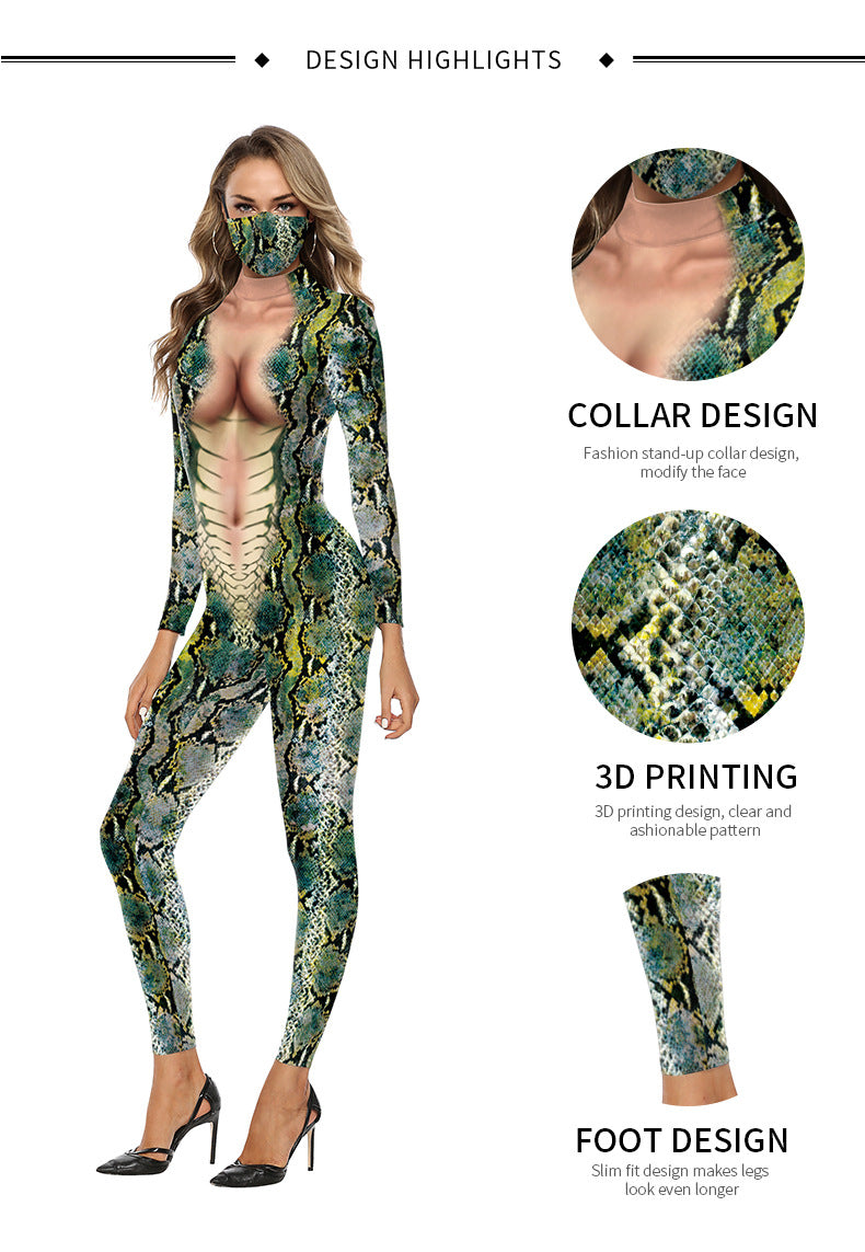 Animal Snake Pattern 3D Digital Printing One Piece Dress Couple Dress One Piece Set Long Sleeve